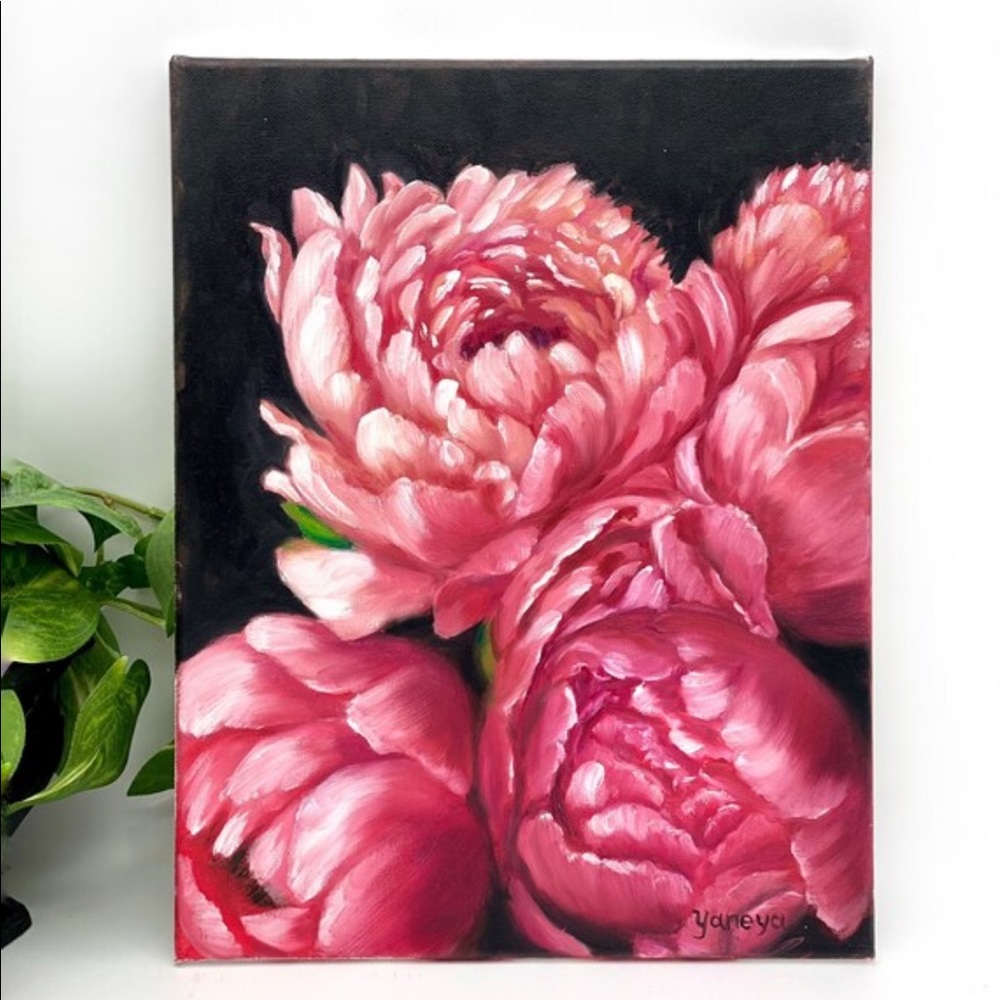 Peonies blossom art original oil painting canvas Flower bouquet Alaska peonies